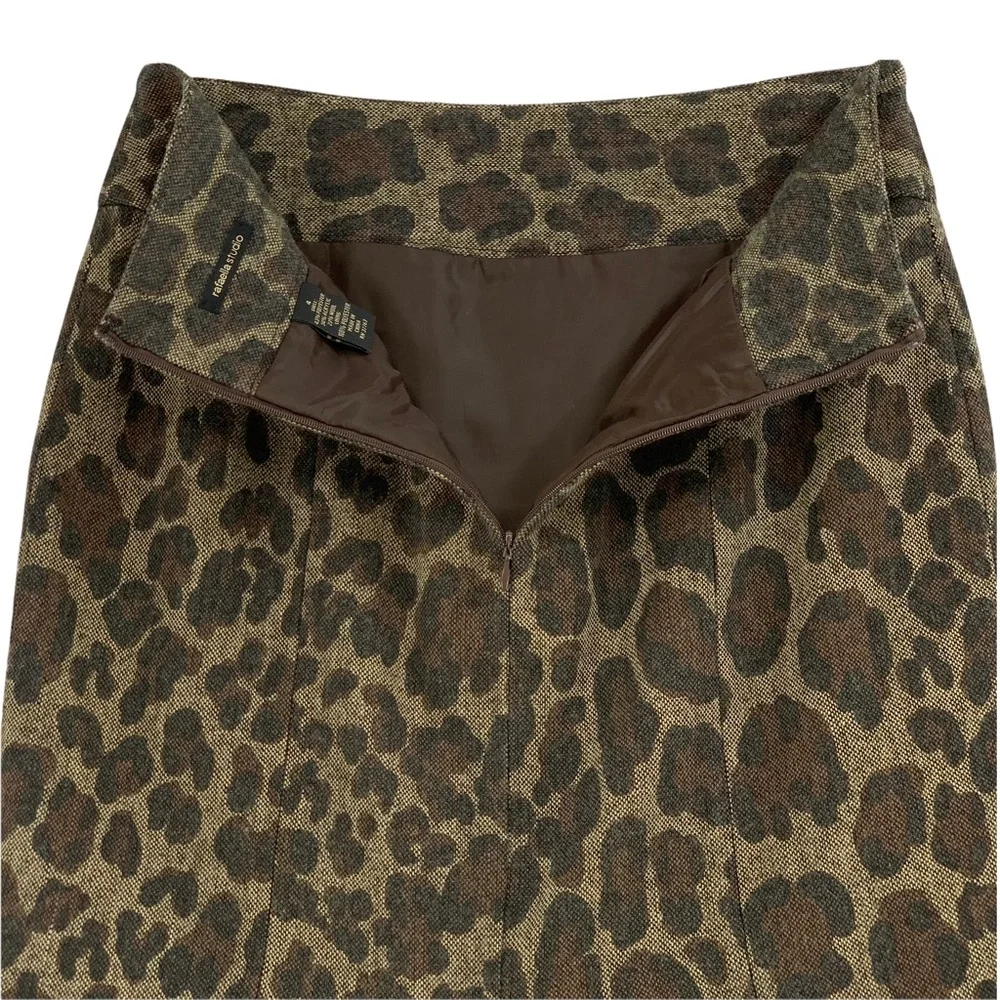 Wool Blend Leopard Pencil Skirt